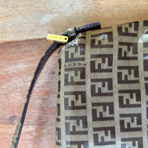 Fendi Zucchino Vinyl Double Flap Accordion Baguette Brown - Picture 12 of 15